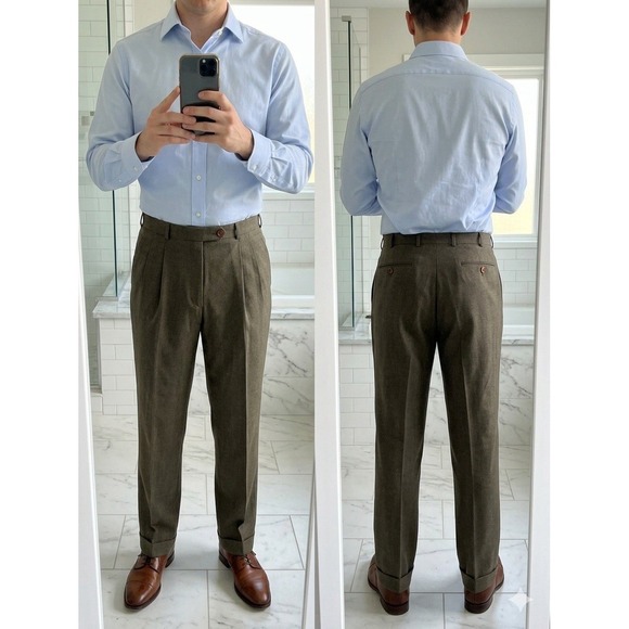 Brooks Brothers Other - Brooks Brothers 346 Dress Pants Mens 38x34 Brown Wool Pleated Cuffed Trousers